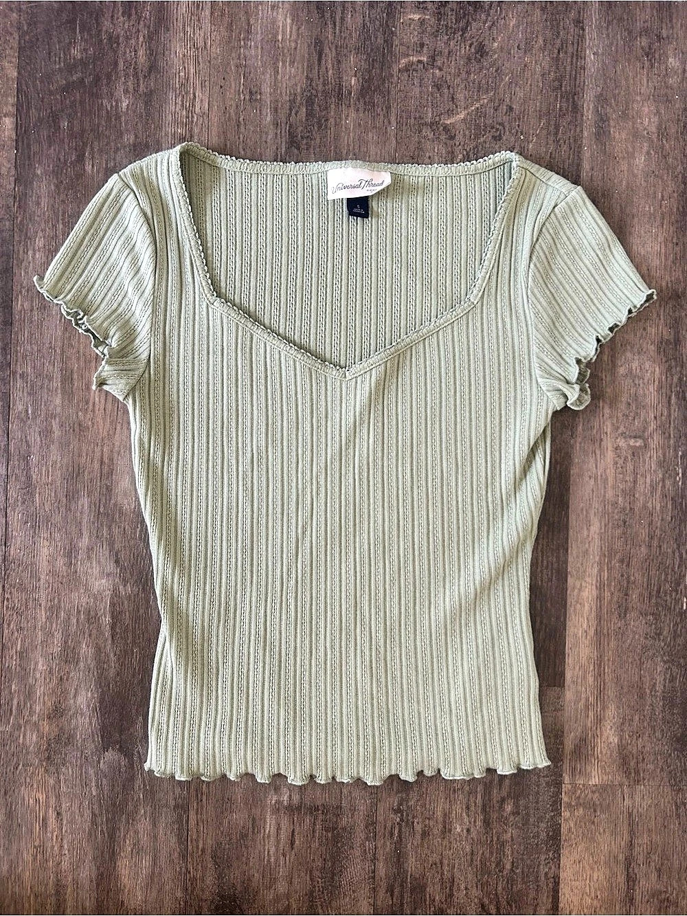 Universal Thread Ribbed Short Sleeve Top in Sage Green